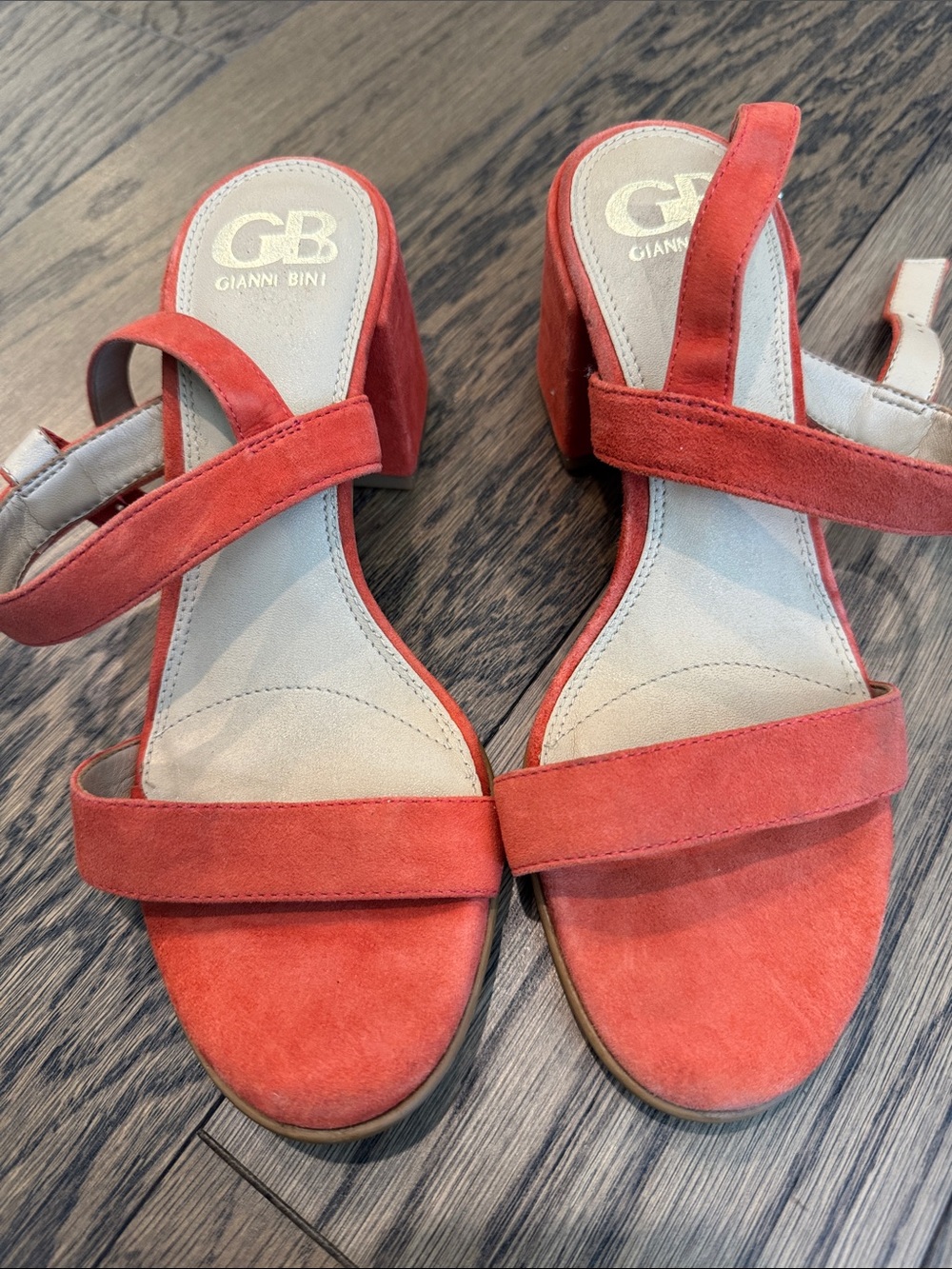 Gianni Bini Coral Suede Mid Block Heel Sandals